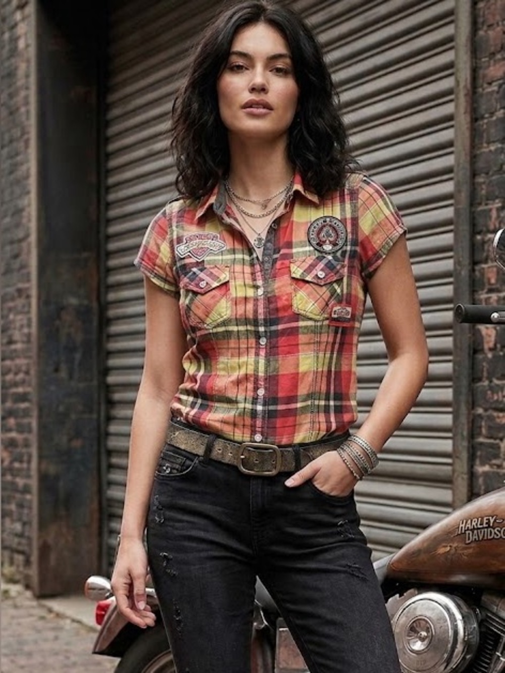 Harley Davidson Multicoloured Plaid button up shirt women size M